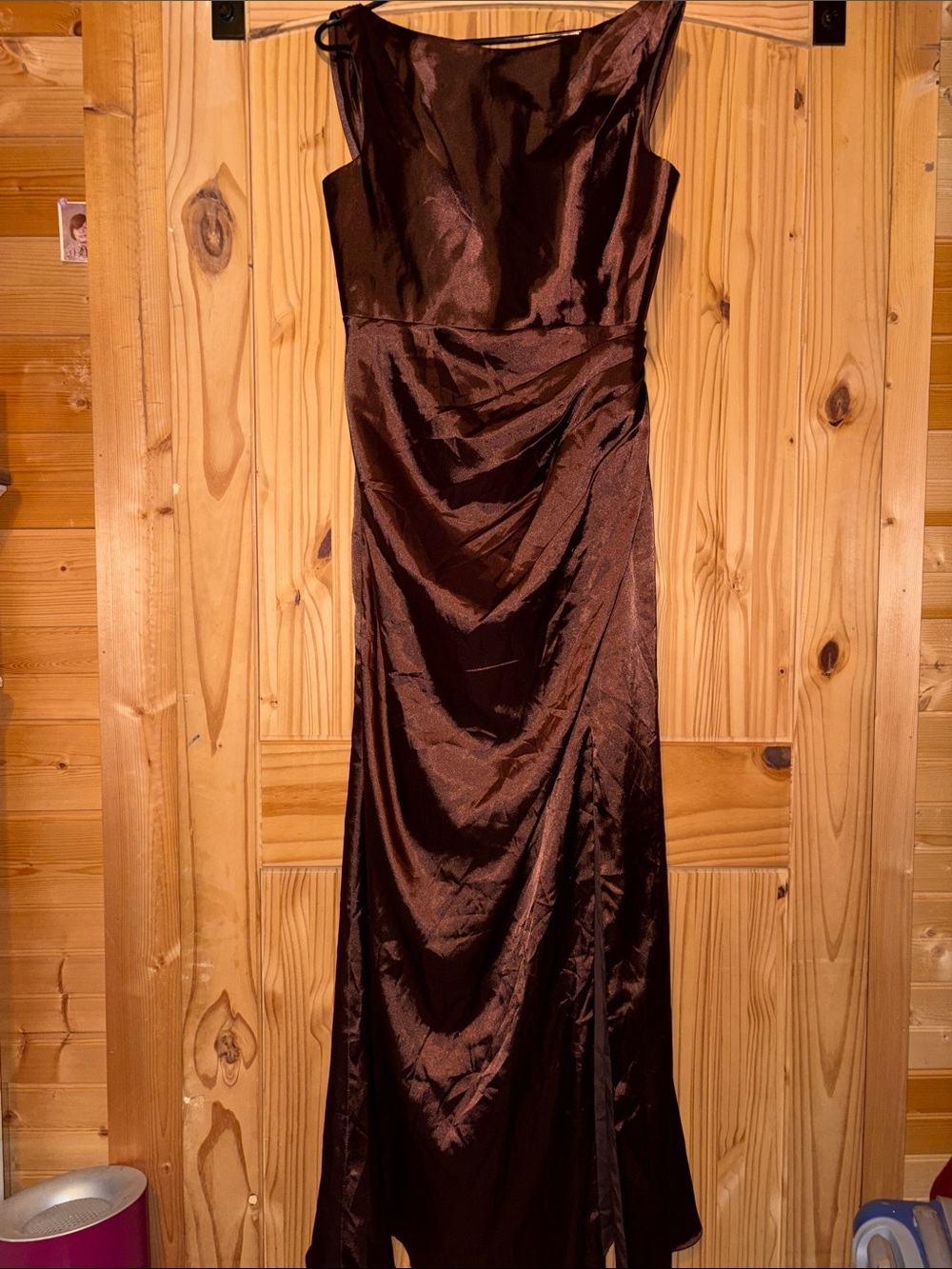 Brown Satin Maxi Dress Forman size 14